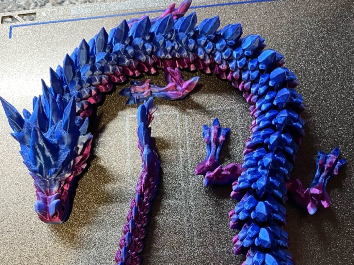 Articulated crystal dragon, blue and purple
